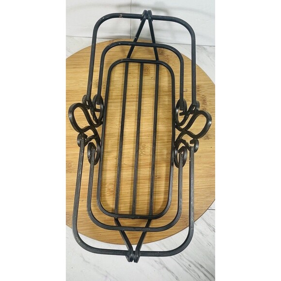 Wrought Iron Bread Basket Tray Loaf Fleur De Lis Brown Oil Rubbed Bronze Planter - Picture 5 of 12